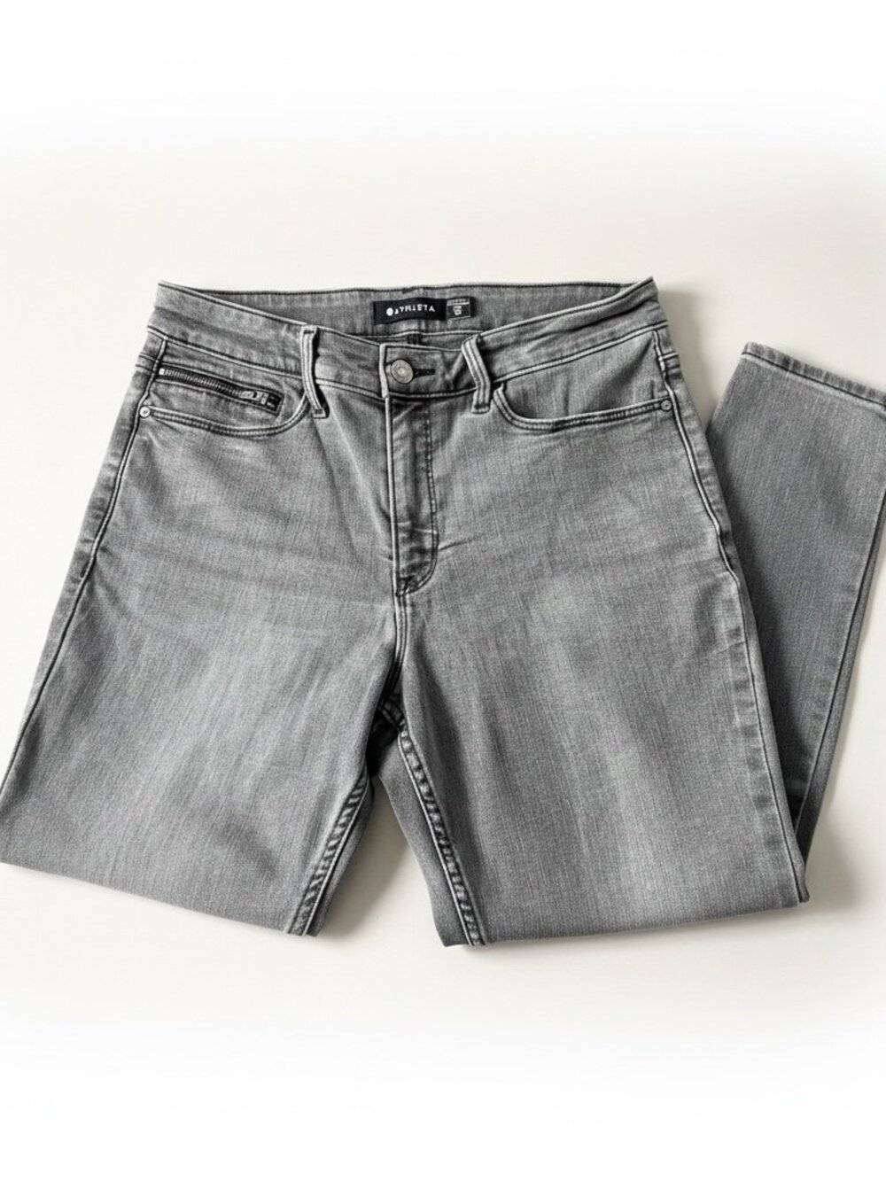 Athleta Sculptek Grey Denim Jeans Size 10 Zip Pocket Stretch